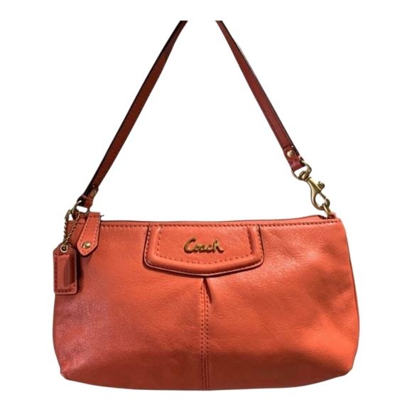 Coach Ashley Leather Wristlet Burnt Orange Gold Logo Clutch Bag - Picture 1 of 11